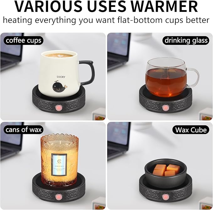 Coffee Mug Warmer for Desk, Electric Candle Warmer with Auto Shut Off, 2-4-8 Hour Timed Smart Cup Warmer for Heating Coffee, Beverage, Milk, Tea and Hot Chocolate(No Cup-Black)
