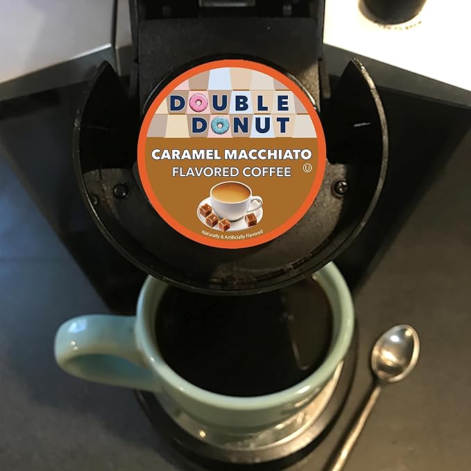 Double Donut Coffee Caramel Macchiato Flavored Coffee Pods,Medium Roast Coffee Compatible with Keurig K Cups Brewers, 72 Count