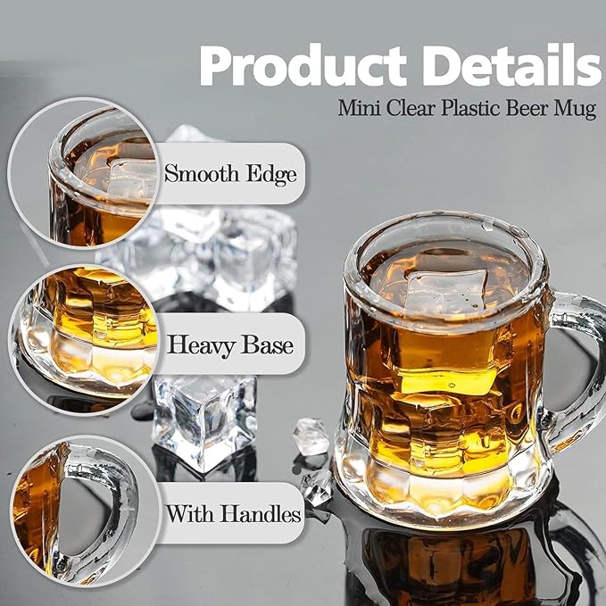 Mini Beer Mugs, 40 Pcs Real Glass Shot Glasses, 1 Oz Clear Beers Glass with Handles Heavy Base Beer Stein Tasting Glasses for Beers, Whiskey, Tequila, Vodka