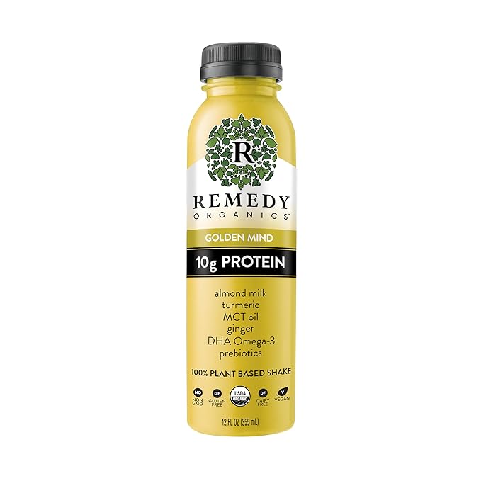 Remedy Organics Golden Mind 12-Pack | Plant Based Protein Shakes, Ready to Drink | USDA Organic, Gluten Free, Dairy Free, Soy Free