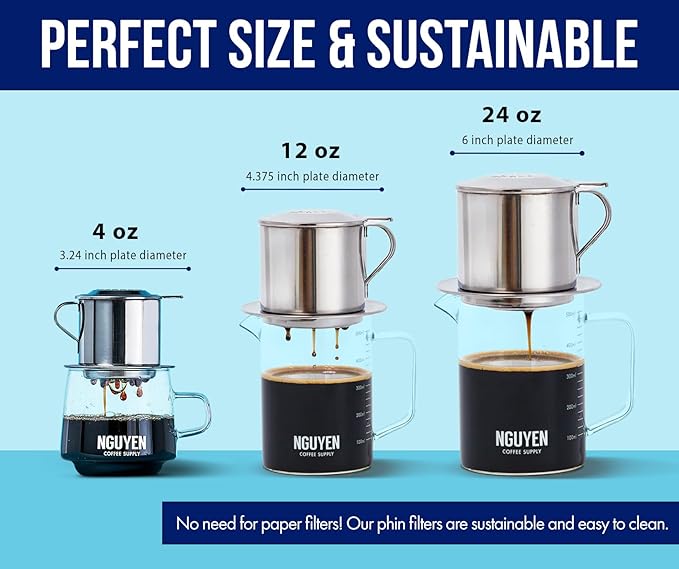 Nguyen Coffee Supply - Original Phin Filter: Stainless Steel 24oz Chamber 6 inch plate Diameter, Perfect Cup of Phin Drip Coffee in 7 minutes [24 oz]
