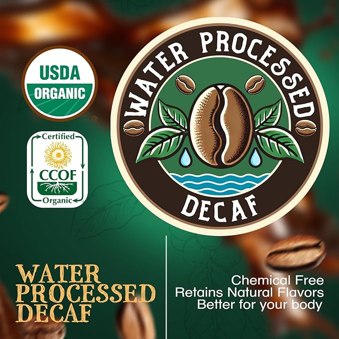 The Bean Organic Coffee Company Water Processed DECAF Vanilla Bean, Medium Roast, Ground Coffee, 16-Ounce Bag, Café Molido Tostado Orgánico descafeinado
