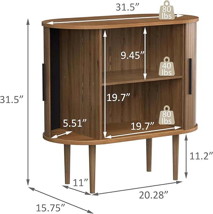 BlueWish 32" Fluted Storage Cabinet with Sliding Tambour Door, Sideboard Buffet Cabinet with Curved Profile Design, Modern Accent Coffee Bar Kitchen Cabinets Console Table for Living Room, Kitchen
