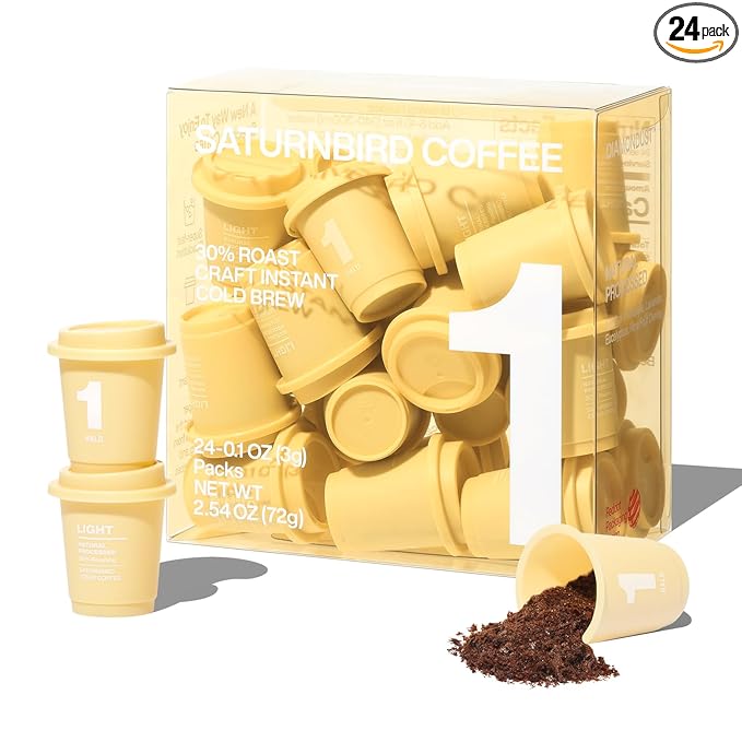 SATURNBIRD Instant Coffee Cold Brew，Coffee Packets of Light Roast, 100% Arabica, Enjoy Hot/Cold Freeze Dried Iced Coffee, 24 Single Servings for Home, Travel, Office (NO.1)
