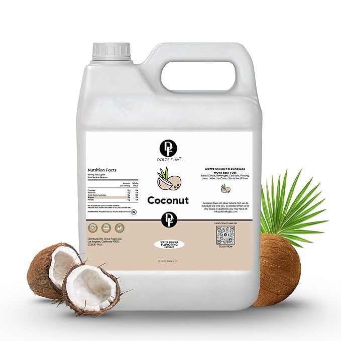 Dolce Flav Coconut Flavoring – 32 oz. – Premium Water-Based Extract for Ice Cream, Desserts, Boba, Beverages & Baked Goods | Ideal for Tropical-Inspired Menus & Commercial Kitchens