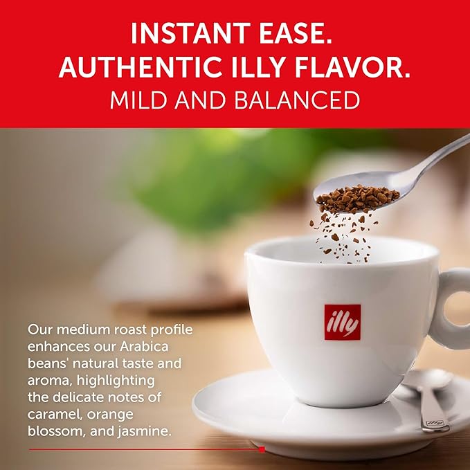 Illy Instant Coffee, Classico Medium Roast - Mild & Balanced - 100% Arabica - Smooth & Flavorful - Sealed for Freshness - 3.3oz can (Pack of 6)