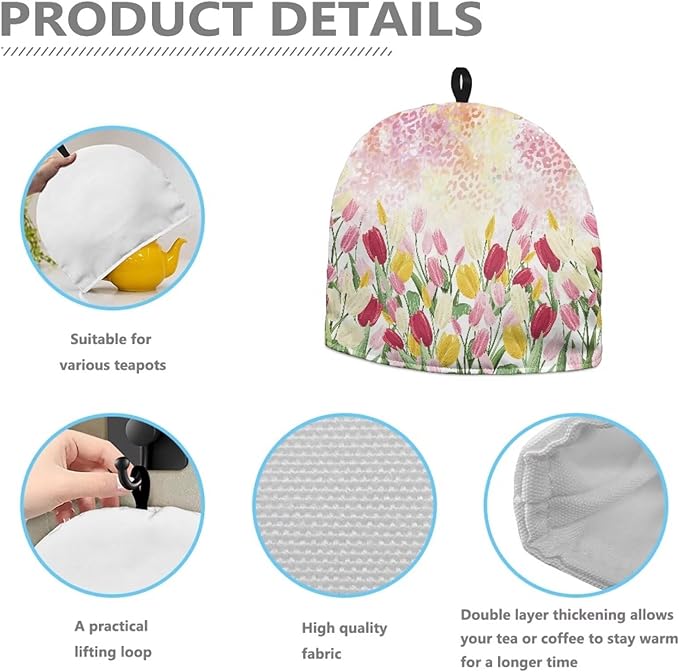 Tulips Tea Pot Cover Keep Warm Teapot Insulation Cover Pink Teapot Cover Water-Resistant Teapot Dust Protector Small Tea Cozies Covers