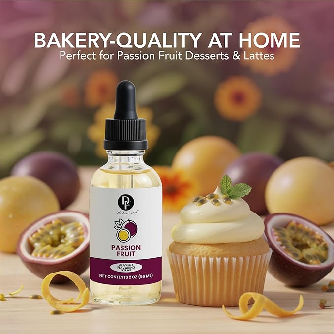 Dolce Foglia Passion Fruit Extract - 2 Ounce Oil-Soluble Multipurpose Flavoring Ideal for Candy Making, Baking, Lip Balm, and Ice Cream - Passion Fruit Concentrate Perfect for Weight Management
