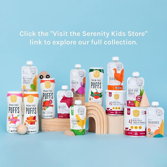 Serenity Kids 6+ Months Beef & Ginger Baby Food Puree Pouches - Grass Fed Beef & Organic Peas, Bell Pepper & Broccoli - No Added Sugar & BPA-Free Pouches - 3.5 Oz, 6 Pack