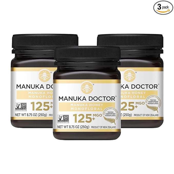 Manuka Doctor - MGO 125+ Manuka Honey Value Bundle, Monofloral 100% Pure New Zealand Honey. Certified. Guaranteed. Raw. Non-GMO (8.75 oz) - 3 Pack
