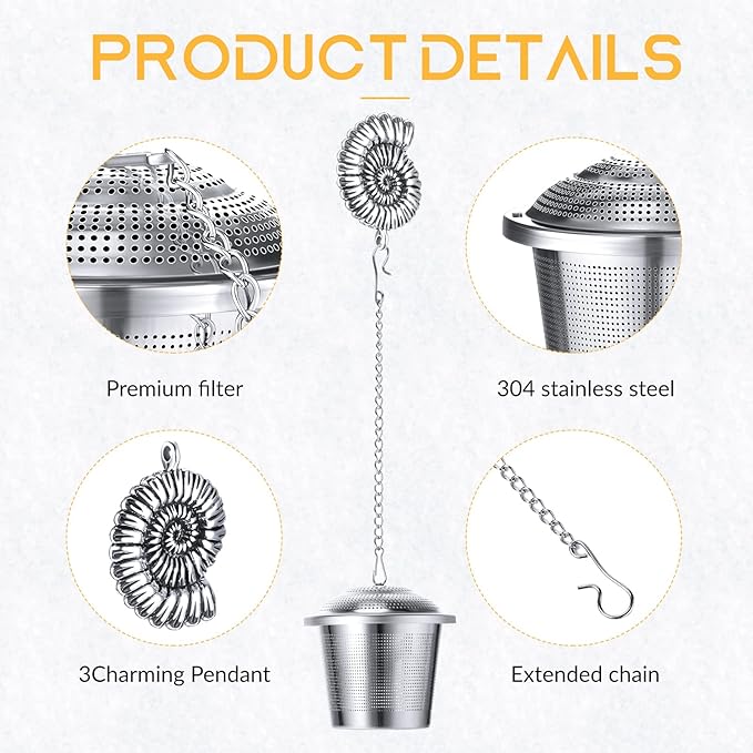 3 Sets Tea Infusers Steeper for Loose Leaf Tea Holder Stainless Steel Tea Ball Mesh Strainer Filters with Drip Trays and Pendant(Ocean Style)
