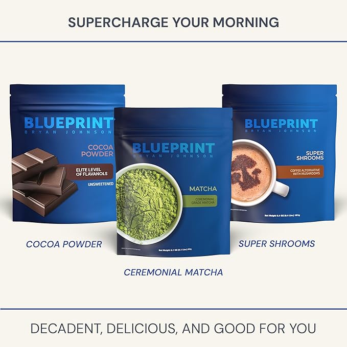 Blueprint Bryan Johnson Matcha Powder – Ceremonial Grade Japanese Matcha – Green Tea for Energy & Focus – Natural Caffeine, Antioxidant-Rich – 30mg L-Theanine- 30 Servings