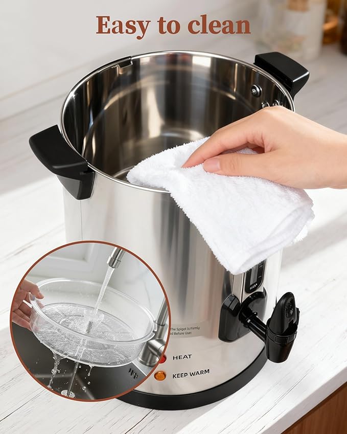 Commercial Coffee Urn, 100 Cup Coffee Maker and Hot Water Urn, 1500W Fast-Brewing Percolator for Business, Parties, Catering, and Large Gatherings (100 Cups)