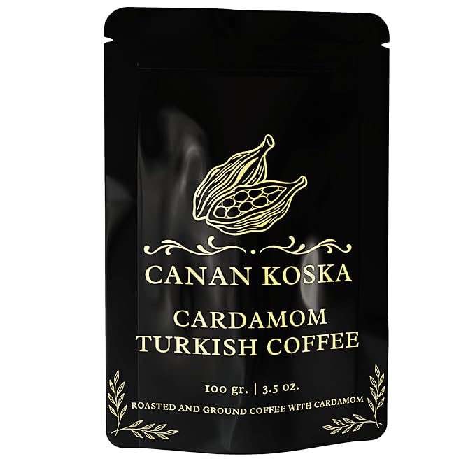Canan Koska Cardamom Turkish Coffee - Premium Ground Coffee With Natural Cardamom Grounds, Medium Roast, Traditional Ottoman Recipe - 3.5oz (100g) - Pack Of 1