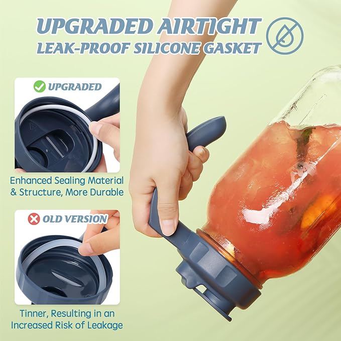 Soligt Glass Mason Jar Pitcher with Lid, Wide Mouth Flip Cap Pour Spout Leak-proof Lid with Handle, 64 oz (2 Quart / 1.9 Liter), for Sun Tea/Iced Tea/Juice/Cold Brew Coffee/Milk (1Pack, Hale Navy)