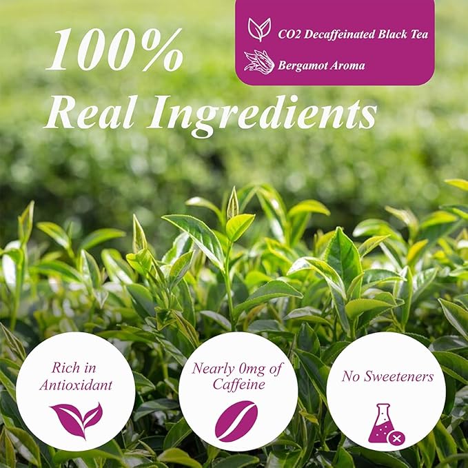 WT WEETEE Decaf Earl Grey Tea Bags, 100 Count CO2-Decaffeinated Black Tea Flavored with Bergamot Orange, Smooth & Refreshing, Drink All Day