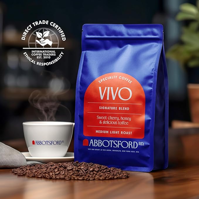Vivo Arabica Whole Coffee Beans, Specialty Coffee, Signature Blend Medium Light Roast Whole Bean with Sweet Cherry, Honey, and Delicate Toffee Notes, Freshly Roasted in Brooklyn, 12 oz Bean Bag