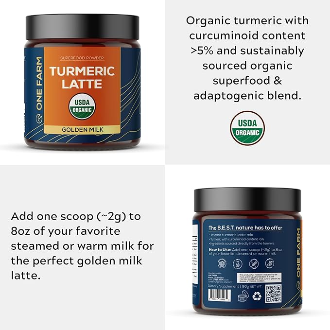 Organic Ceylon Cinnamon & Turmeric Latte Powder – USDA Organic, Fair-Trade, Non-GMO, with Ashwagandha, Lion’s Mane, Ginger – Perfect for Cooking, Golden Milk, Smoothies & Tea