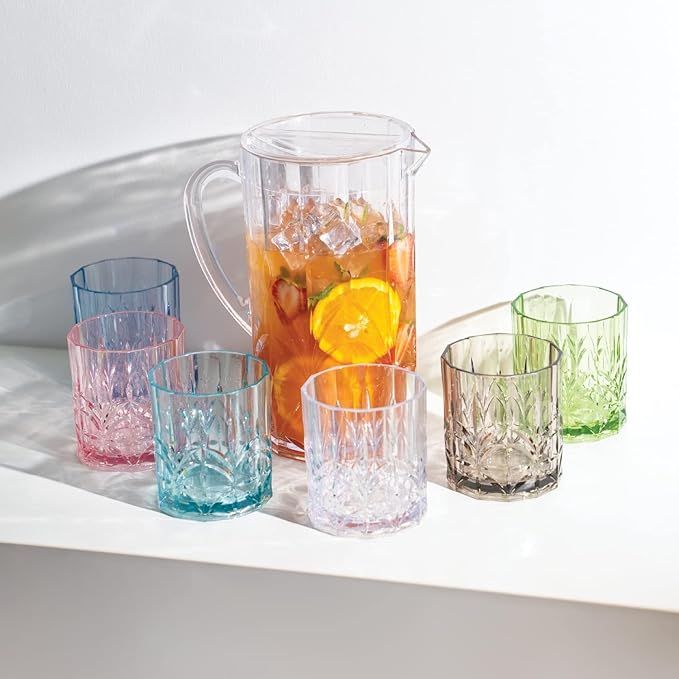 BELLAFORTE Shatterproof Tritan Plastic Water Pitcher with Lid, Myrtle Beach 88oz Unbreakable Drinking Jug for Orange Juice, Iced Tea & Water - Dishwasher Safe - BPA Free - Clear
