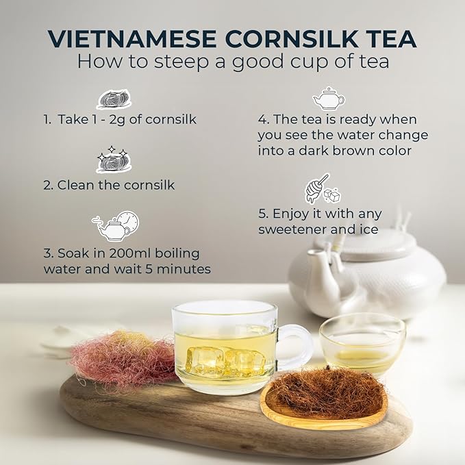 Pure Dried Corn Silk 4.23 Oz (Stigma Maydis Tea), Sweet & Refreshing, No Sugar Added, Caffeine Free, Healthy Corn Stigma for Tea, Cooking, Seda de Maiz, Made in Vietnam