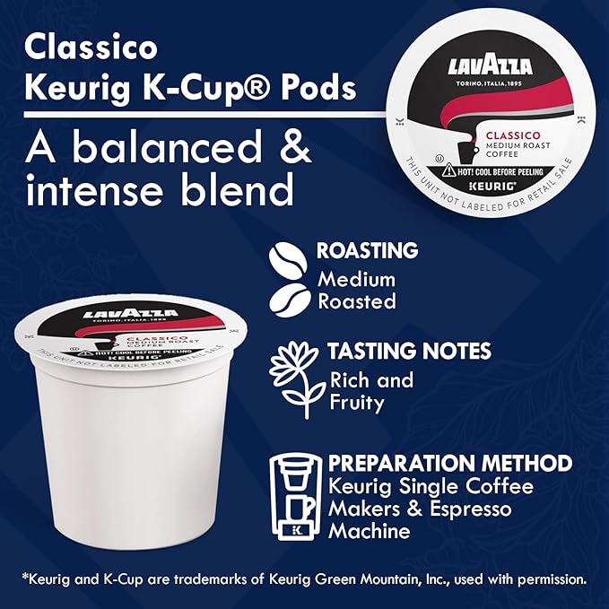 Lavazza K-Cups Coffee Pods Variety Pack – 80 Count (40 Each) - House Blend Perfetto (40) + Dolcevita Classico (40) – Medium Roast, 100% Arabica – Single Serve Espresso Compatible with Keurig Brewers