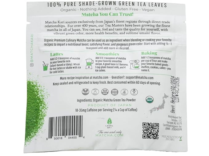 Dr. Weil Matcha Kari - Organic Matcha Green Tea Powder - 30 grams - Japanese Culinary Grade