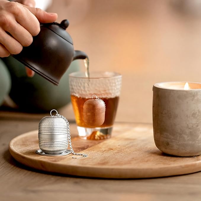 Tea Ball Infuser for Loose Tea, Extra Fine Mesh Stainless Steel Teas Strainers with Extended Chain Hook and Drip Tray for Black Teas, Rooibos, etc