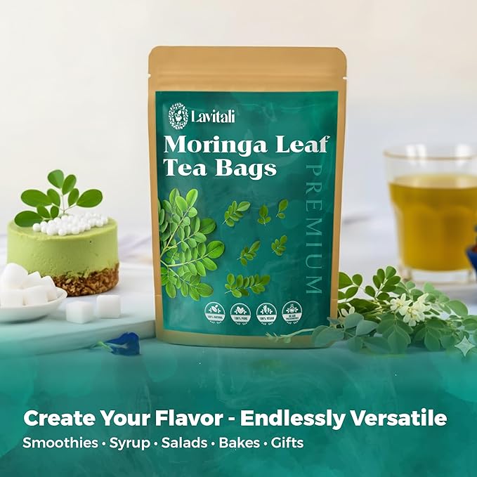 Lavitali, Moringa Leaves Tea Bags | 120 bags, 100% Pure Herbal Tea | Caffeine-Free, Eco-Friendly Filter Bags | Daily Natural Botanical, Hot or Iced Herbal Infusion