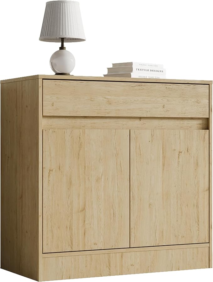 Buffet Cabinet with 2 Doors and Drawer, Coffee Bar Cabinet with Adjustable Shelf, Modern Kitchen Buffet Sideboard for Living Room, Kitchen, Natural