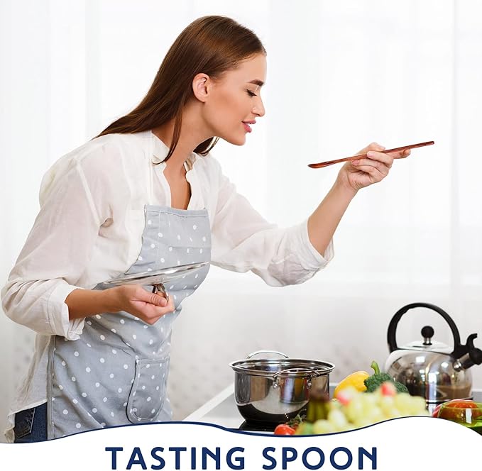 4 Pcs 13 Inch Long Handle Wooden Spoons for Cooking Long Handle Tasting Tea Spoon Wooden Utensils Vintage Stirrer for Kitchen Soup Coffee Cocktail Honey Mixing Stirring, 4 Colors