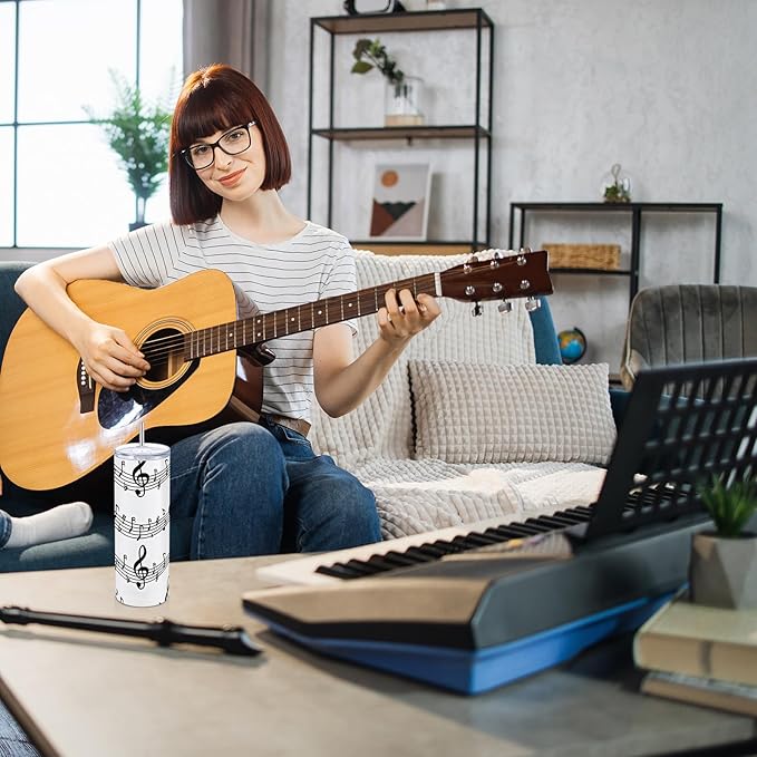Umigy 2 Pieces Musical Note Gift 20 oz Tumbler with Lid Straw and Brush, Music Travel Mug Stainless Steel Coffee Mug for Lovers Singers Teacher Christmas Gifts