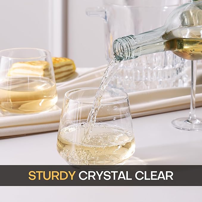Stemless Wine Glasses Set of 6, 13.5oz Red White Wine Glasses for Daily Use, Hosting, Home Bar, Evening Party, Birthdays, Housewarming Gift, Clear