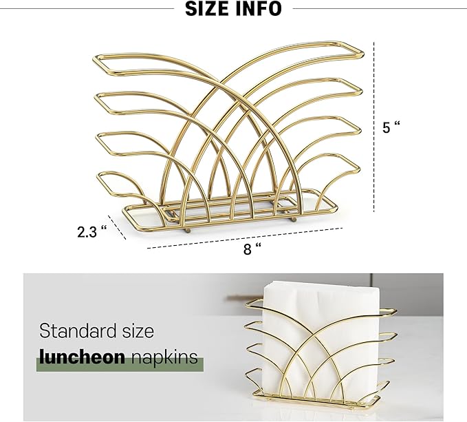 Napkin Holder for Table – Gold Iron Upright Napkin Dispenser for Paper Napkins, Napkin Dispenser for Kitchen Dining, Cocktail Picnic Bar Modern Kitchen and Dining Decor, Servilletero