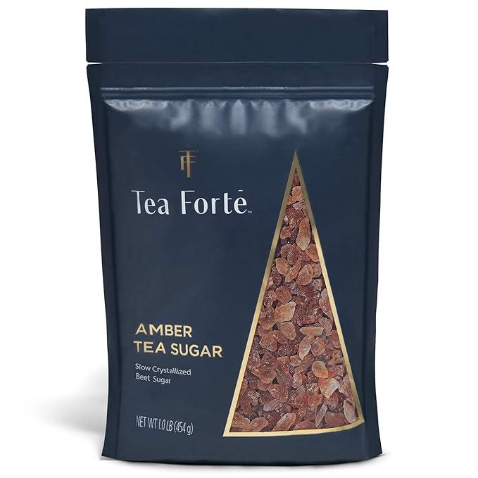 Tea Forte Natural Amber Hue Beet Rock Sugar Crystals for Tea and Coffee, Dissolves Quickly, Vegan and Non-GMO, Resealable 1 Pound Bag