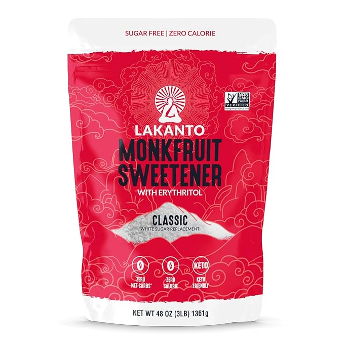 Lakanto Monk Fruit Sweetener with Erythritol, White Sugar Substitute From Monk Fruit Extract, Classic White Sugar Replacement for Baking, Coffee & Tea, Gluten Free, Low Carb, Non GMO, Keto (3 lb)