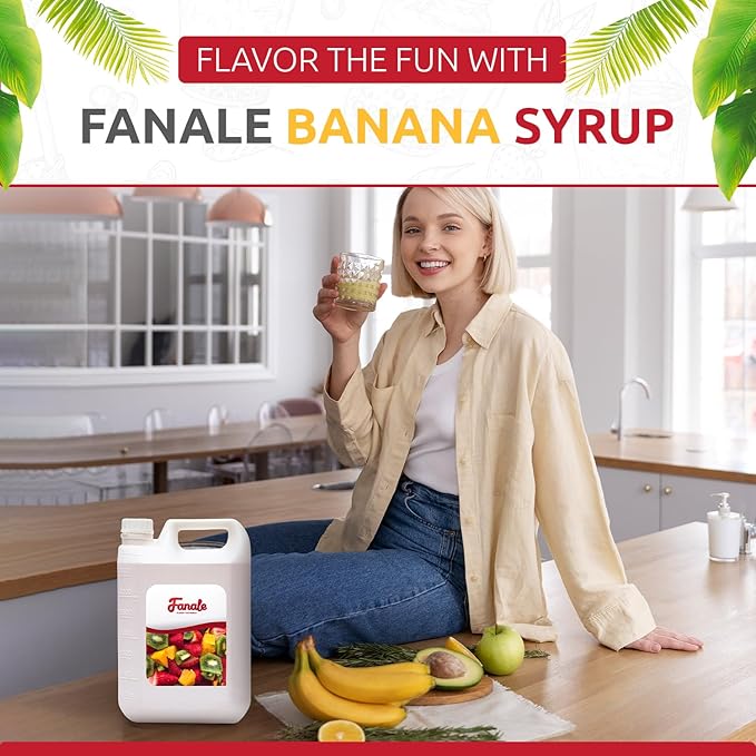 Fanale Premium Flavoring Concentrated Syrup for Bubble Tea 11 lb | Banana Flavor Syrup | for Boba Tea, Smoothies, Slushes, Desserts | 11lb | Pack of 4 | SRP280-CS
