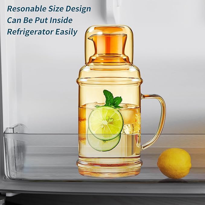 37OZ Glass Pitcher with Lid and Spout, Water Jug, 1000ml Carafe for Hot/Cold Water, Large Iced Tea Pitcher for Coffee, Juice and Homemade Beverage