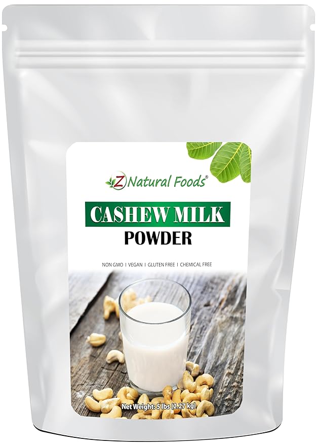 Z Natural Foods Unsweetened Cashew Milk Powder - Plant/Nut Milk For Healthy Heart, Bones, Skin - Substitute for Cashew Butter - Gluten-Free, Kosher, Non-GMO, Vegan, Dairy-Free, 5 lbs