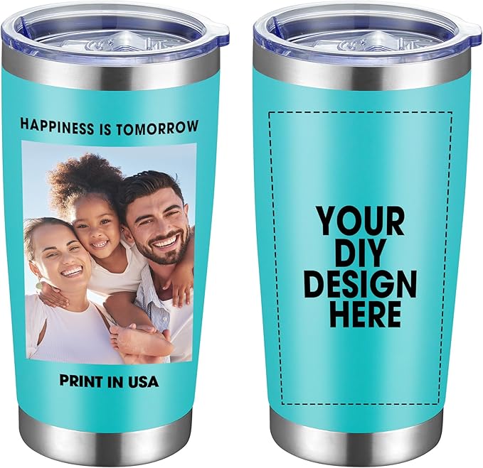 Personalized Coffee Tumbler Print in USA 20oz Stainless Steel Double Wall Insulated Coffee Cup With Text Photo Logo