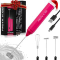 Zulay Froth N Go Milk Frother – Rechargeable 3-in-1 Handheld Frother Wand with Travel Case & USB-C Charger – Single, Double & Egg Whisk for Latte, Cappuccino, Matcha, Protein Shakes – Dragonfruit
