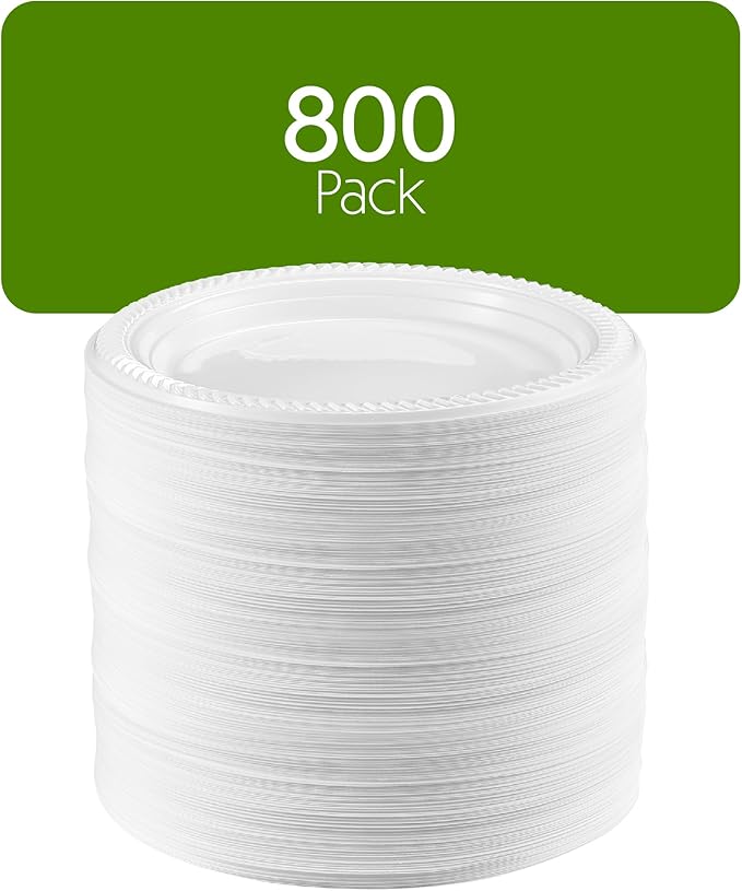 PLASTICPRO 800 PCS White Plastic Round 7 Inch Plates Premium Quality Light Weight Disposable Plastic Dishes Dinner Plates for Parties Weddings