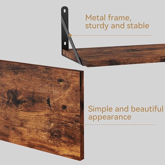 IBUYKE Deep Floating Shelves for Wall,8 Inch Deep Floating Shelves Set of 2,16W x 8D Wood Wall Shelf,Wide Floating Bookshelf for Living Room, Kitchen, Office TFS002H-2