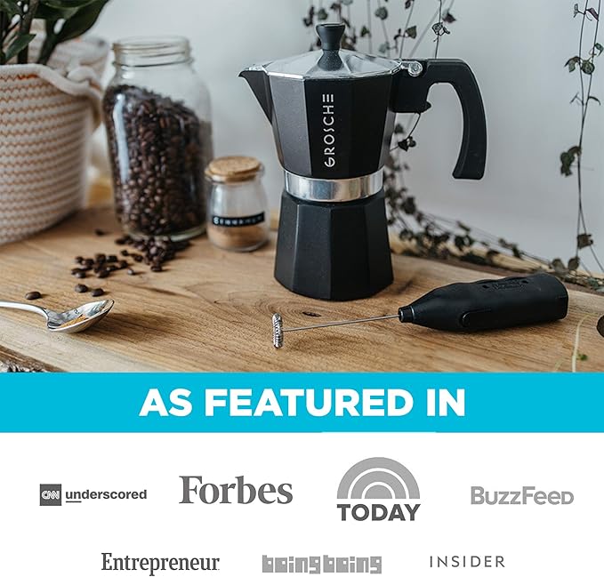 GROSCHE Milano Moka pot, Stovetop Espresso maker, Greca Coffee Maker, Stovetop coffee maker and espresso maker percolator (Black, 12 cup)