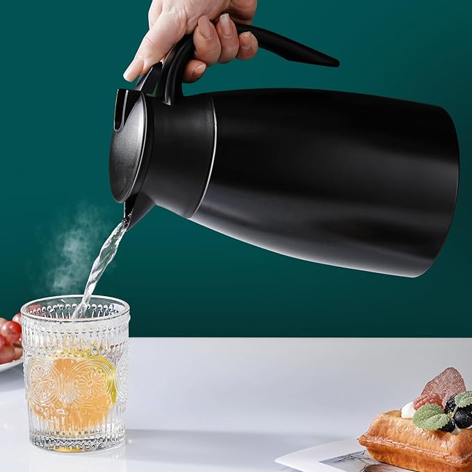 PARACITY Coffee Carafes for Keeping Hot, 18/8 Carafe for Hot Liquids, Double Wall Vacuum Insulated Thermal Coffee Carafe, 51 OZ Coffee Carafes for Keeping Hot Coffee& Tea with Cleaner Brush (Black)