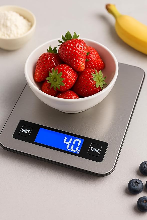 Digital Kitchen Scale 10kg/22lb – 1g High Precision Food Scale, Stainless Steel Platform, LCD Display, Tare Function, Battery Powered for Cooking, Baking & Meal Prep