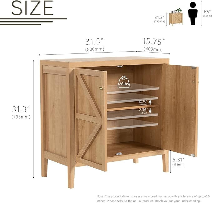 Wood Sideboard Buffet Cabinet with Doors - Farmhouse Kitchen Storage Cabinet, Coffee Bar Console Table with Adjustable Shelves, Buffet Table for Living Room, Hallway (Natural Oak, 1 PC)