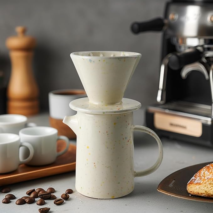 Pour Over Coffee Maker Set,Ceramic Pour Over Coffee Dripper Set with 20 Count Paper Coffee Filters,for Home Café Restaurant Camping,15.8 Ounces(Multi-Color Dot)