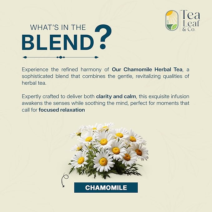 Tealeaf & Co. Pure Chamomile Herbal Tea - Organic Chamomile Tea Bags Blended with Fresh Herbs - Contains Low Caffeine - Gluten Free - 100 Teabags (7.055oz/200gm)