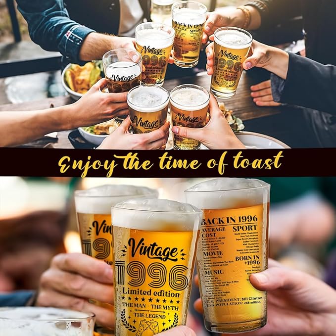 Funny 30 Year Old Birthday Gifts for Men Vintage 1996 Beer Drinking Glass Happy Anniversary 30th Birthday Party Decorations for Him 30th Birthday Gifts for Men Friend