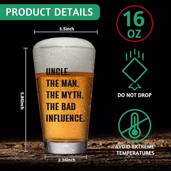 Ithmahco Best Uncle Gifts, Personalized Gifts For Uncle From Niece, Nephew, Funny Beer Glasses & Bottle Opener For Men, Christmas, Birthday Idea